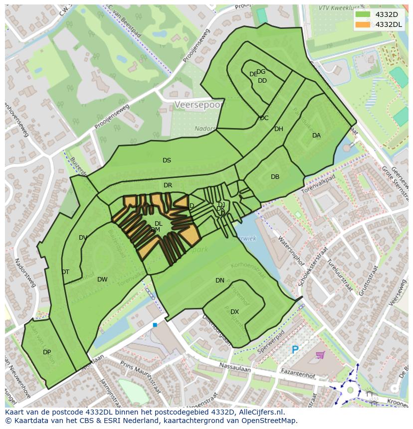 Afbeelding van het postcodegebied 4332 DL op de kaart.