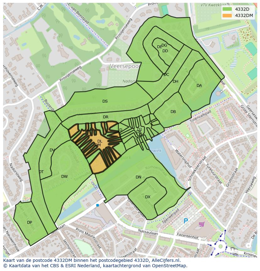 Afbeelding van het postcodegebied 4332 DM op de kaart.