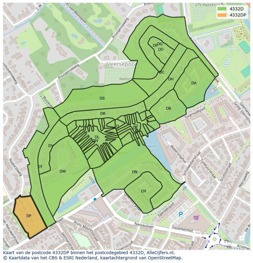 Afbeelding van het postcodegebied 4332 DP op de kaart.