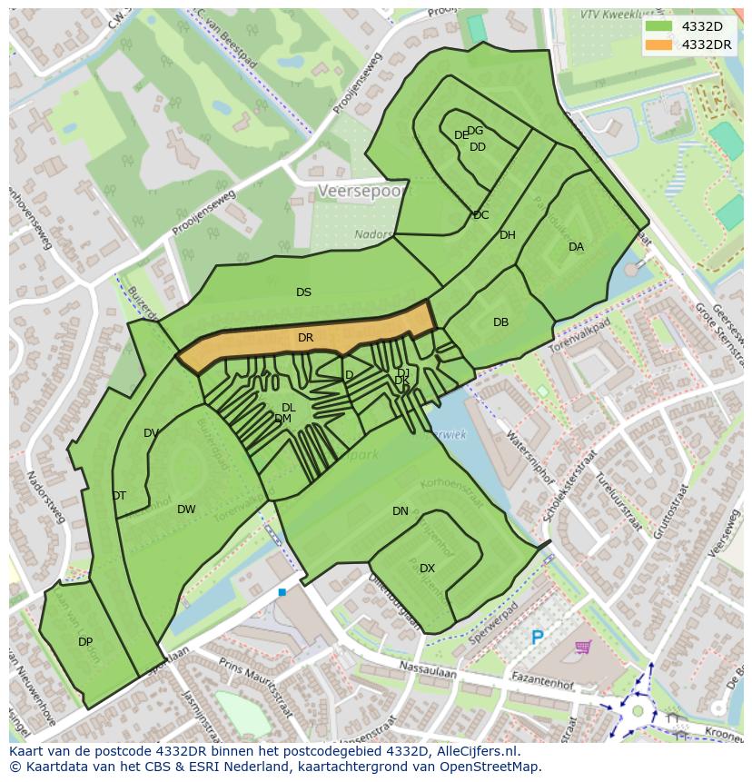 Afbeelding van het postcodegebied 4332 DR op de kaart.