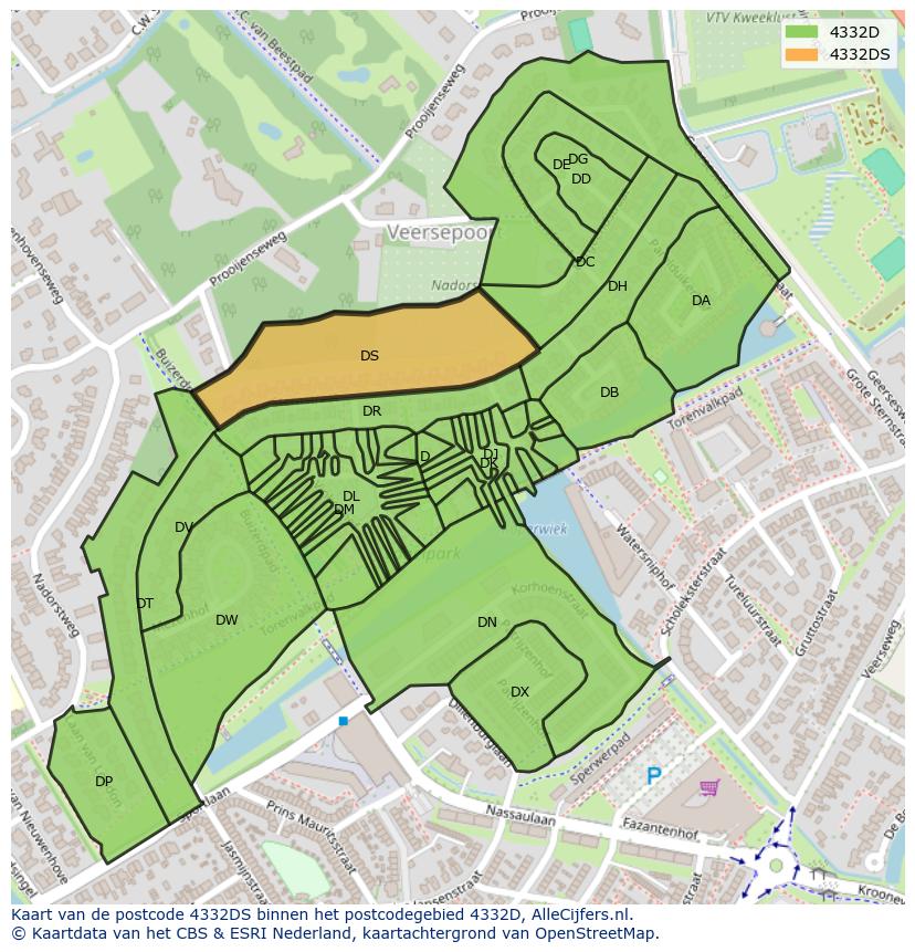 Afbeelding van het postcodegebied 4332 DS op de kaart.