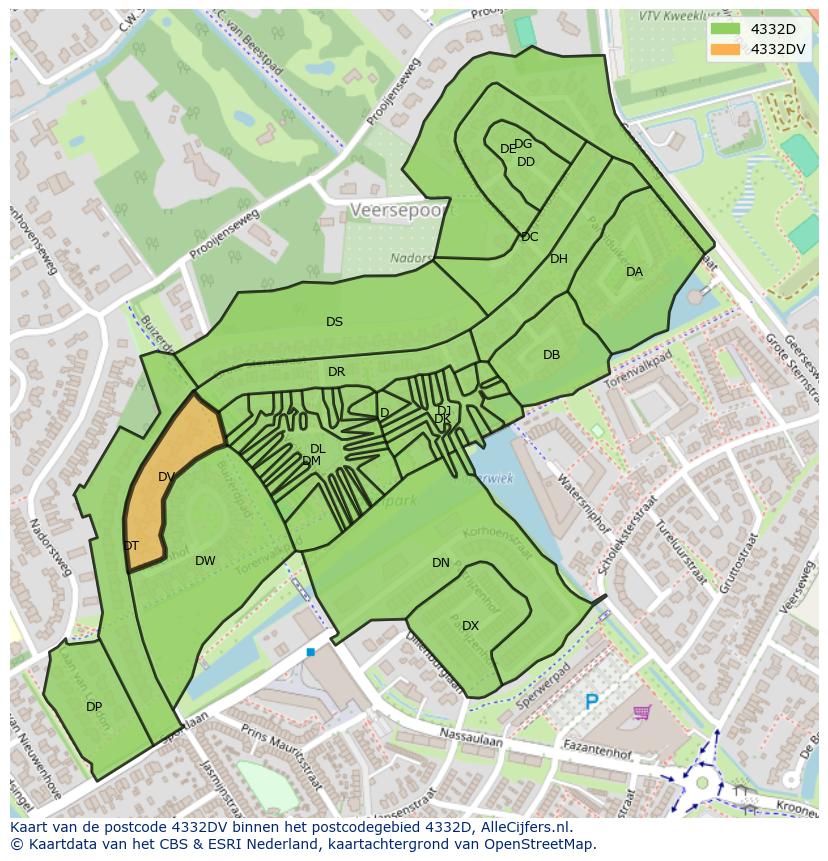 Afbeelding van het postcodegebied 4332 DV op de kaart.