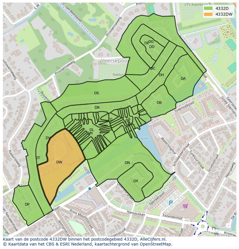Afbeelding van het postcodegebied 4332 DW op de kaart.