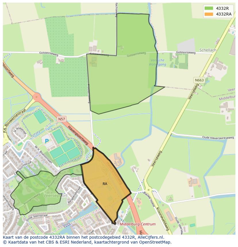 Afbeelding van het postcodegebied 4332 RA op de kaart.