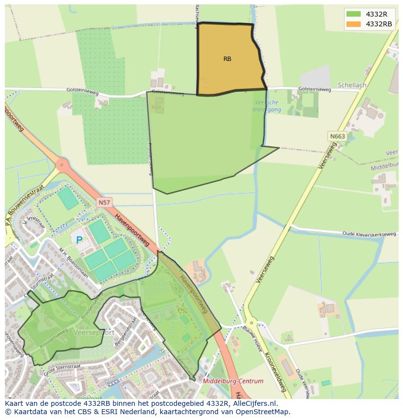 Afbeelding van het postcodegebied 4332 RB op de kaart.