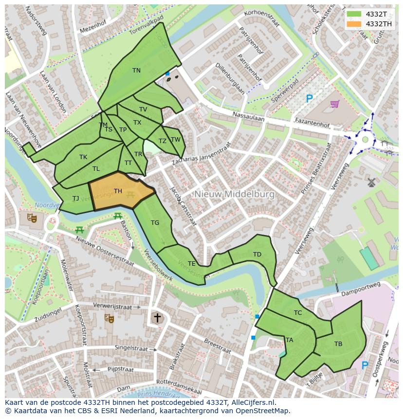 Afbeelding van het postcodegebied 4332 TH op de kaart.