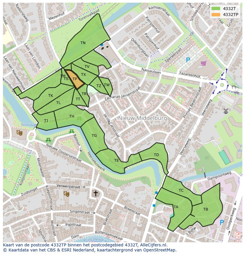 Afbeelding van het postcodegebied 4332 TP op de kaart.