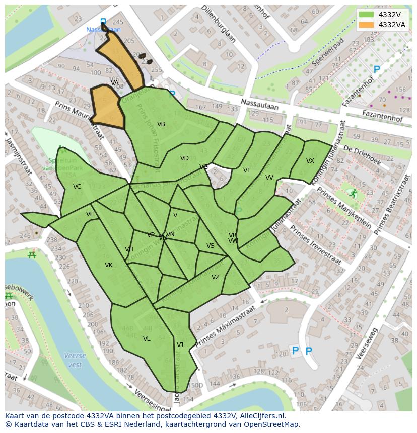 Afbeelding van het postcodegebied 4332 VA op de kaart.