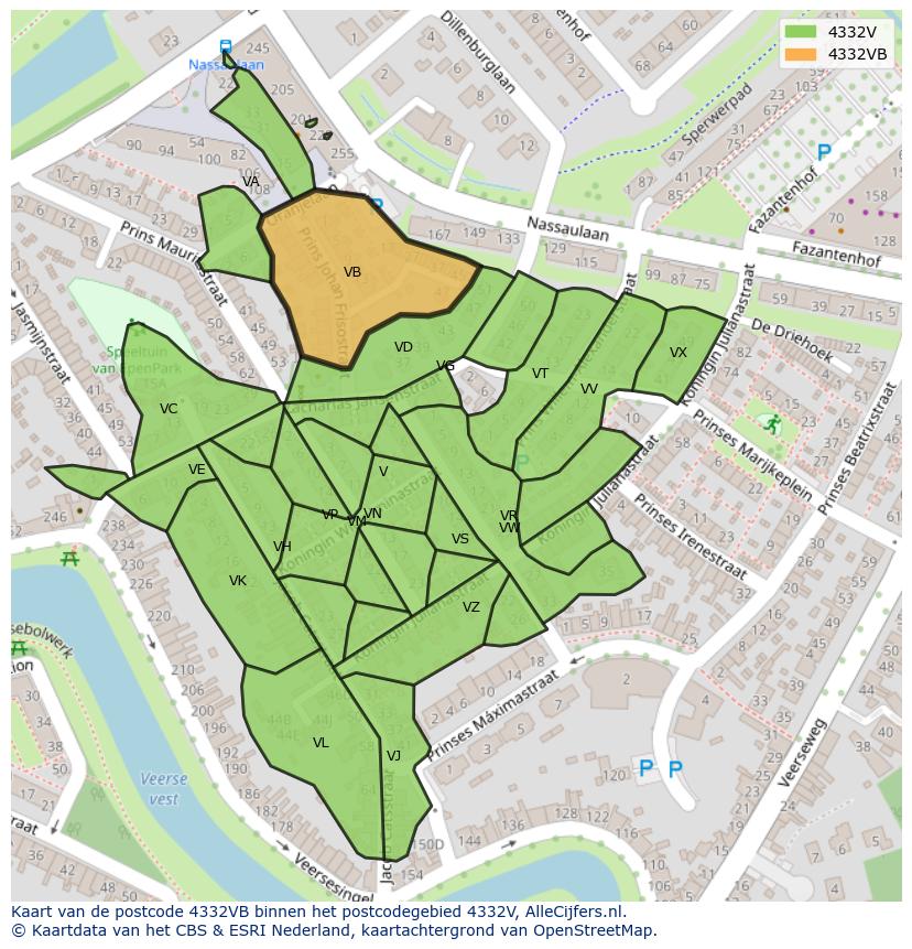 Afbeelding van het postcodegebied 4332 VB op de kaart.