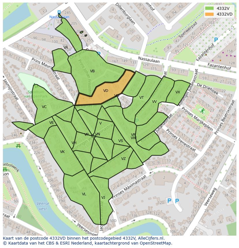 Afbeelding van het postcodegebied 4332 VD op de kaart.