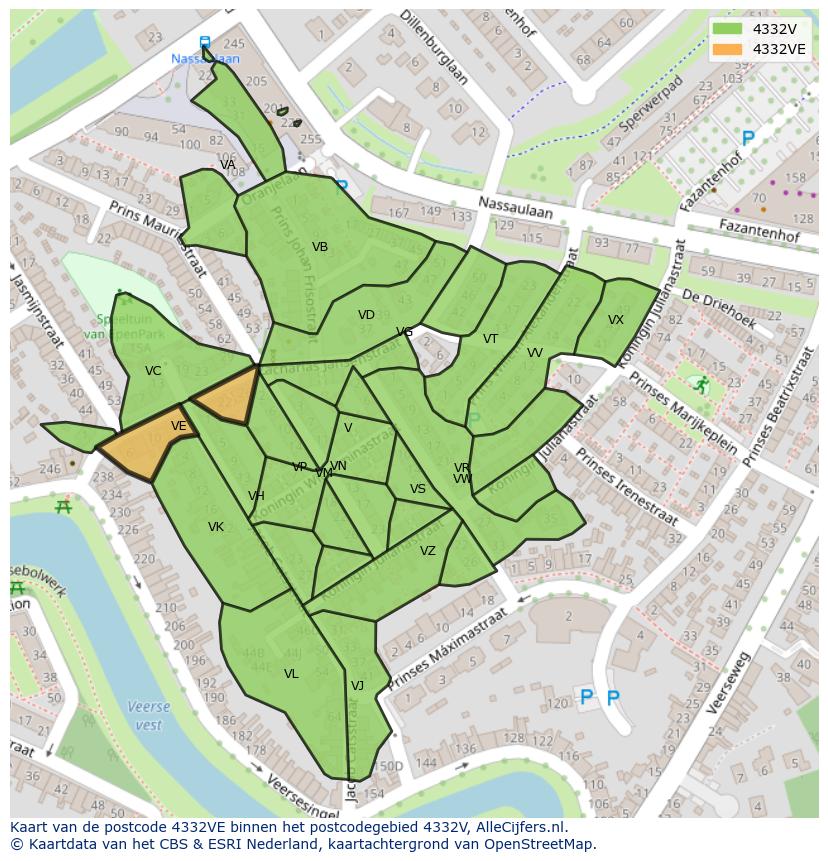 Afbeelding van het postcodegebied 4332 VE op de kaart.