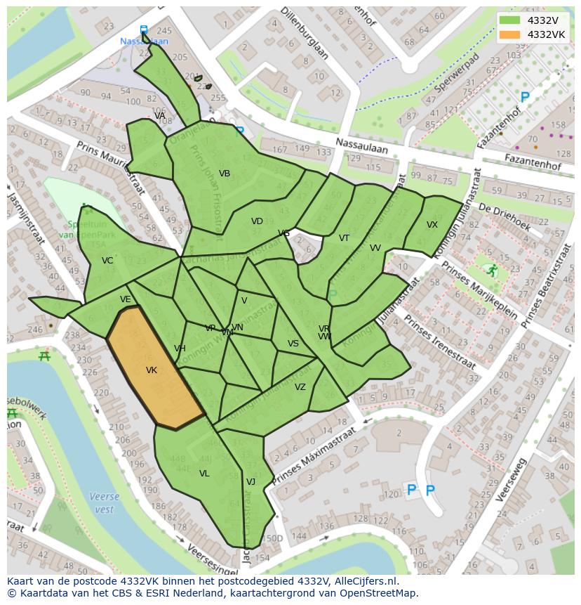Afbeelding van het postcodegebied 4332 VK op de kaart.