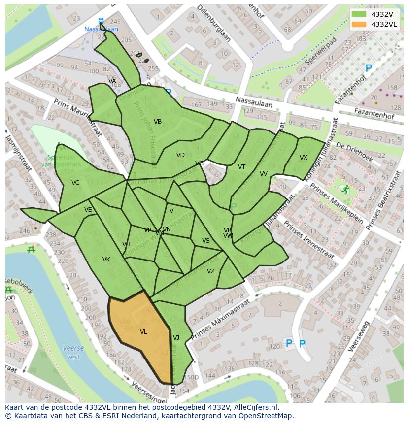 Afbeelding van het postcodegebied 4332 VL op de kaart.