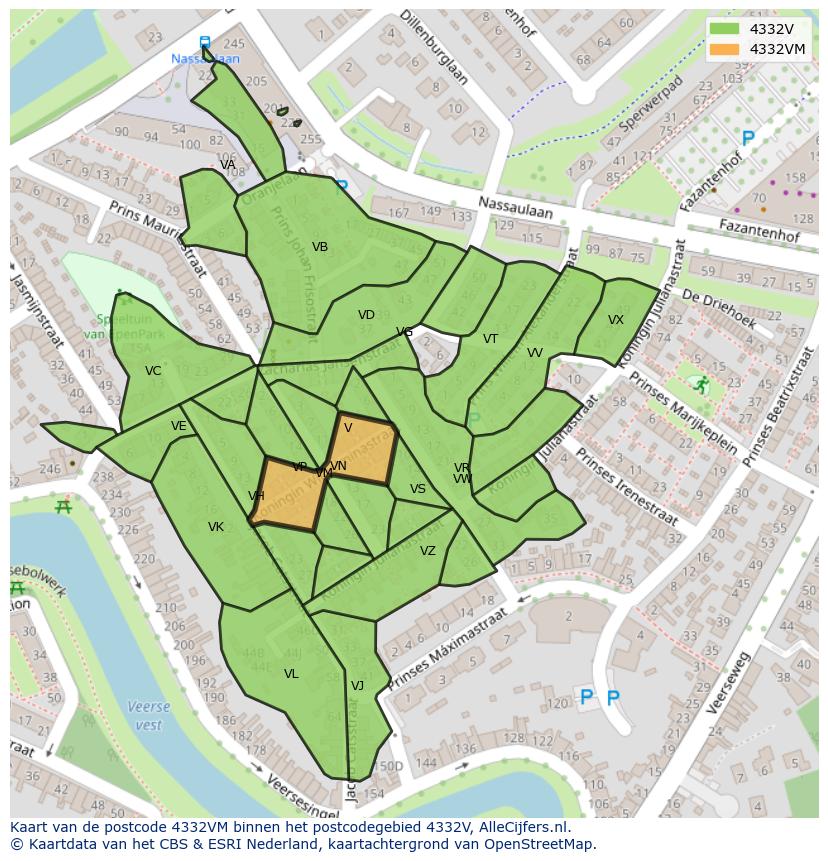 Afbeelding van het postcodegebied 4332 VM op de kaart.