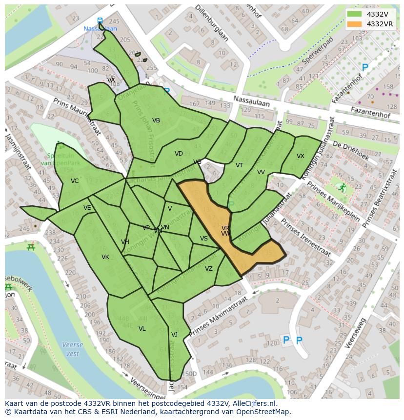 Afbeelding van het postcodegebied 4332 VR op de kaart.