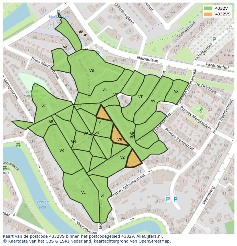 Afbeelding van het postcodegebied 4332 VS op de kaart.