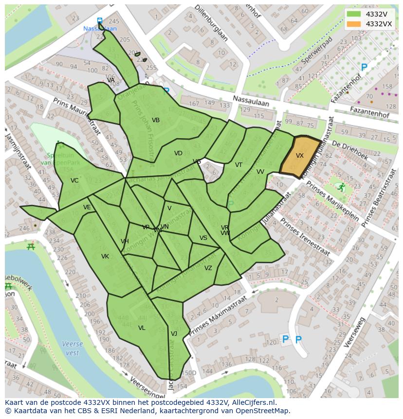Afbeelding van het postcodegebied 4332 VX op de kaart.