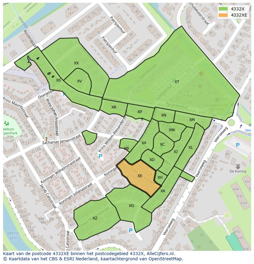 Afbeelding van het postcodegebied 4332 XE op de kaart.