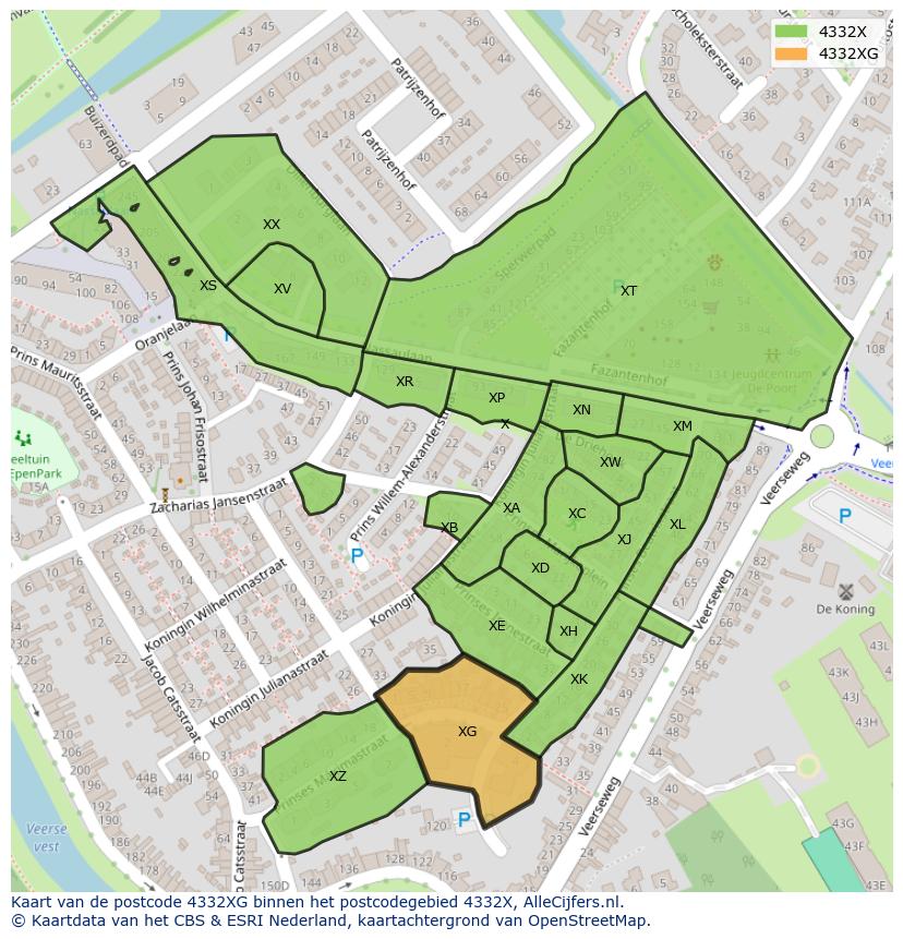 Afbeelding van het postcodegebied 4332 XG op de kaart.