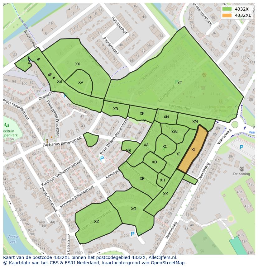 Afbeelding van het postcodegebied 4332 XL op de kaart.