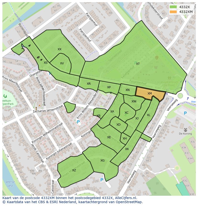 Afbeelding van het postcodegebied 4332 XM op de kaart.