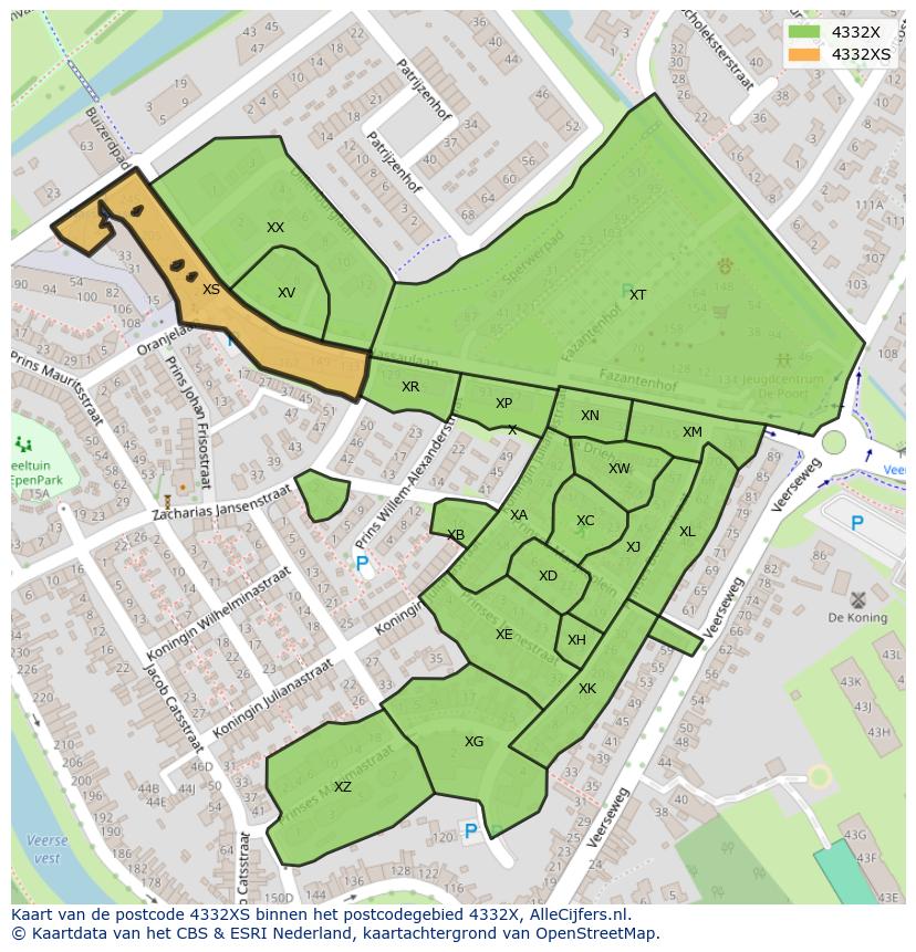 Afbeelding van het postcodegebied 4332 XS op de kaart.