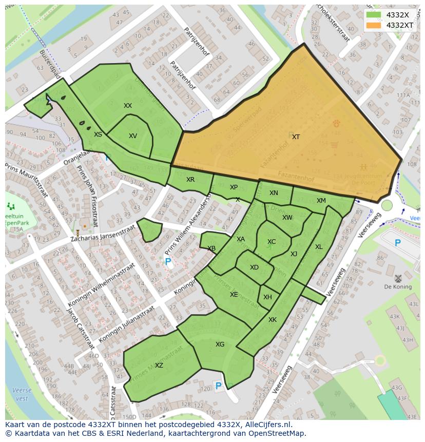 Afbeelding van het postcodegebied 4332 XT op de kaart.
