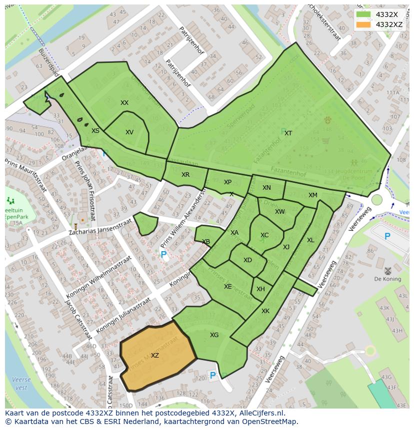 Afbeelding van het postcodegebied 4332 XZ op de kaart.