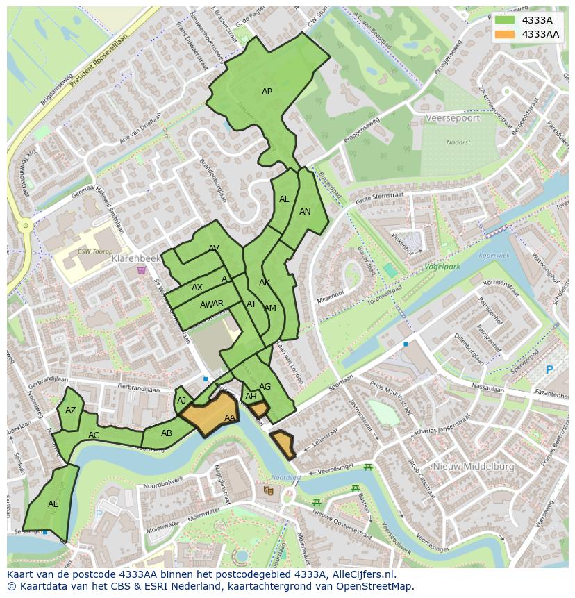 Afbeelding van het postcodegebied 4333 AA op de kaart.