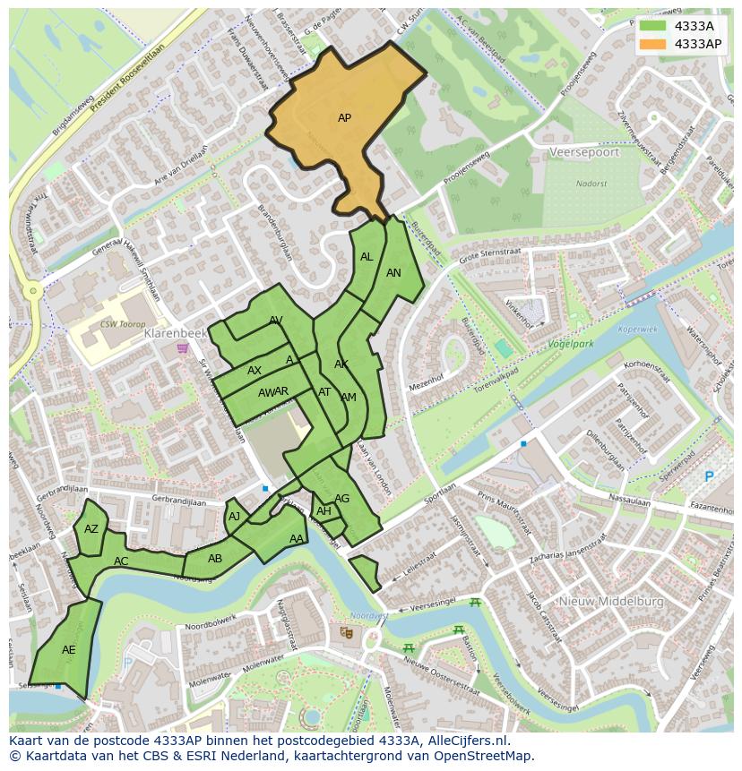 Afbeelding van het postcodegebied 4333 AP op de kaart.