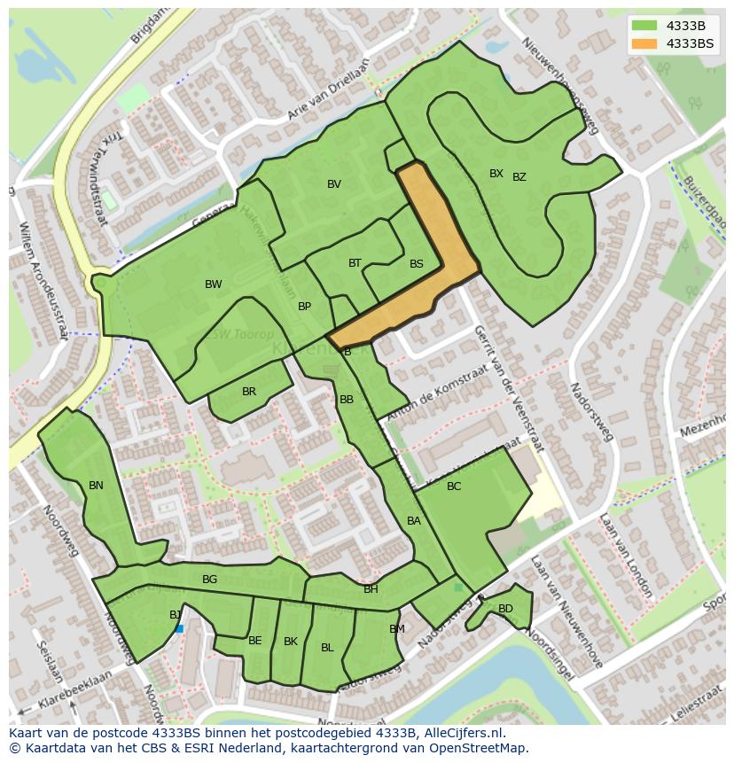 Afbeelding van het postcodegebied 4333 BS op de kaart.