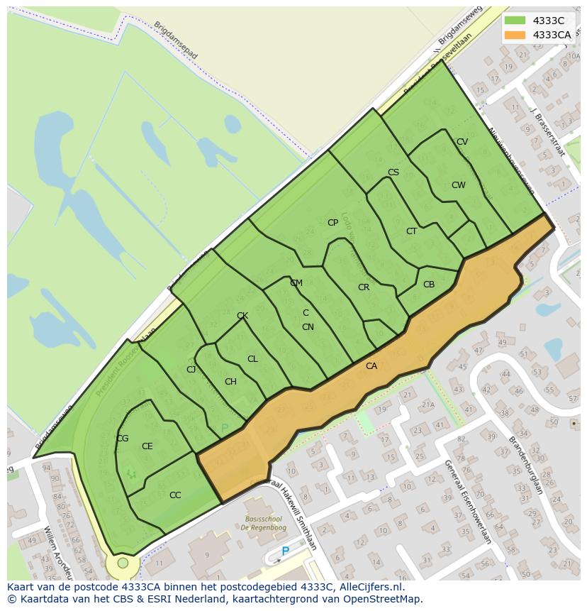 Afbeelding van het postcodegebied 4333 CA op de kaart.