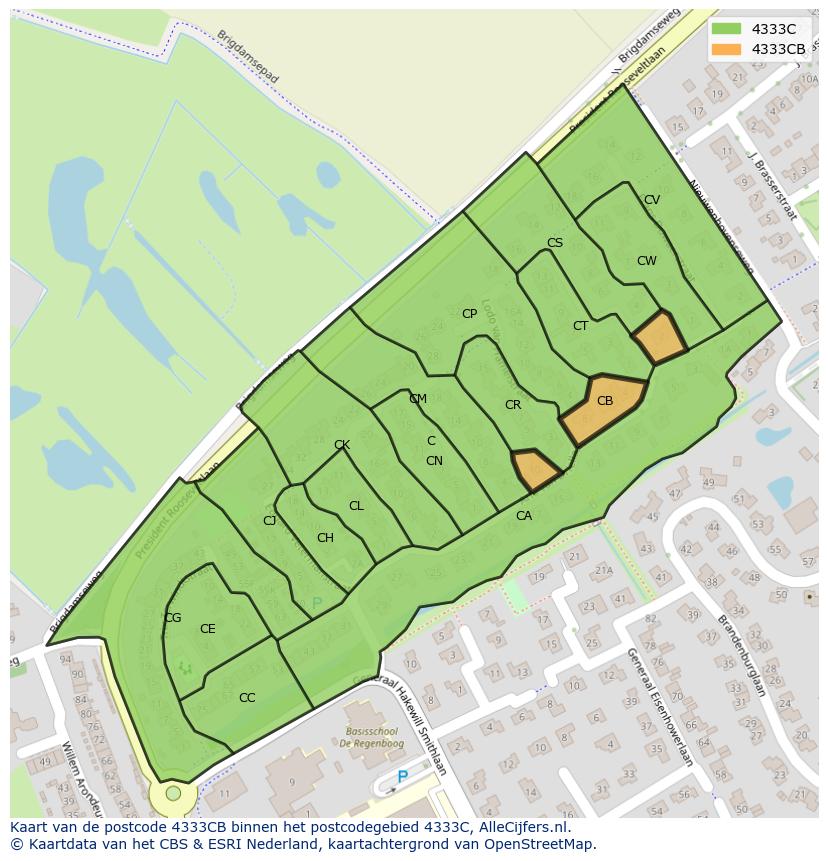 Afbeelding van het postcodegebied 4333 CB op de kaart.