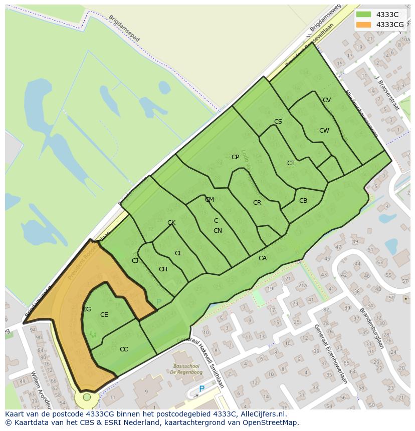 Afbeelding van het postcodegebied 4333 CG op de kaart.