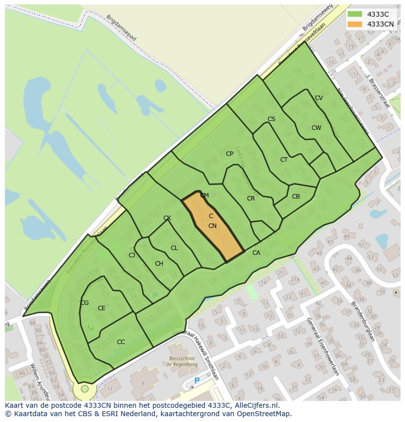 Afbeelding van het postcodegebied 4333 CN op de kaart.