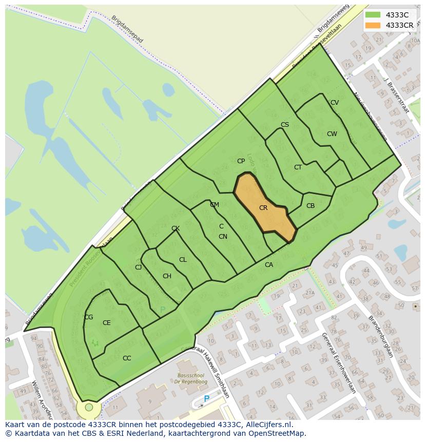 Afbeelding van het postcodegebied 4333 CR op de kaart.