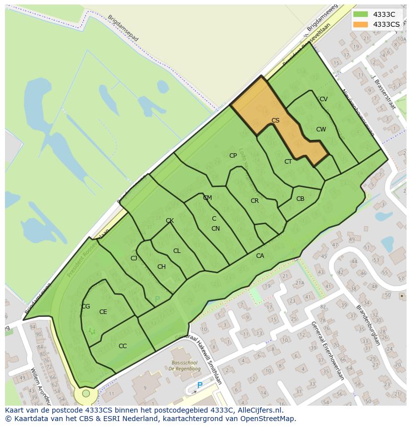Afbeelding van het postcodegebied 4333 CS op de kaart.
