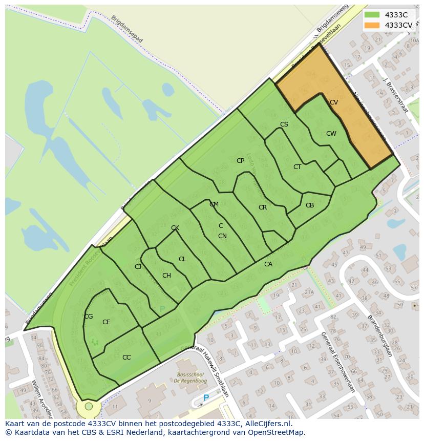 Afbeelding van het postcodegebied 4333 CV op de kaart.