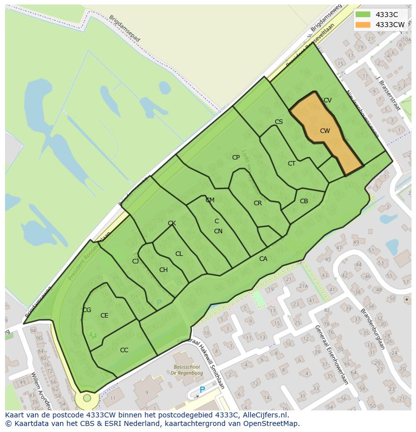 Afbeelding van het postcodegebied 4333 CW op de kaart.