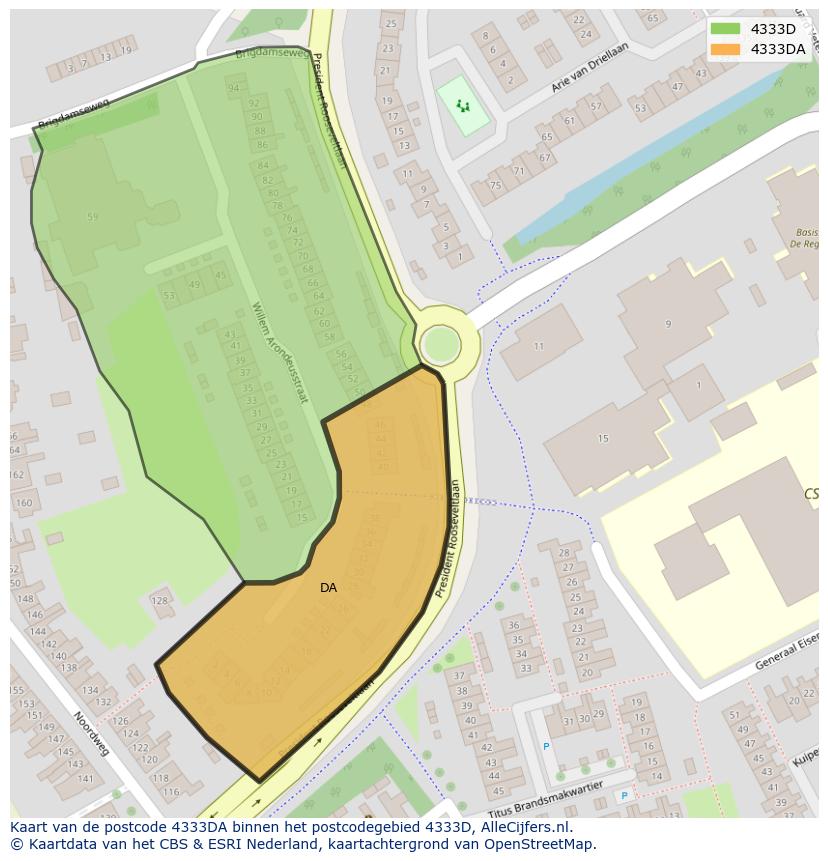 Afbeelding van het postcodegebied 4333 DA op de kaart.