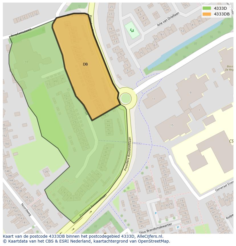 Afbeelding van het postcodegebied 4333 DB op de kaart.