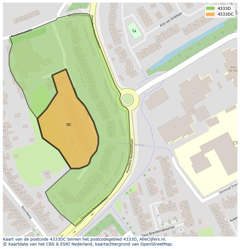 Afbeelding van het postcodegebied 4333 DC op de kaart.