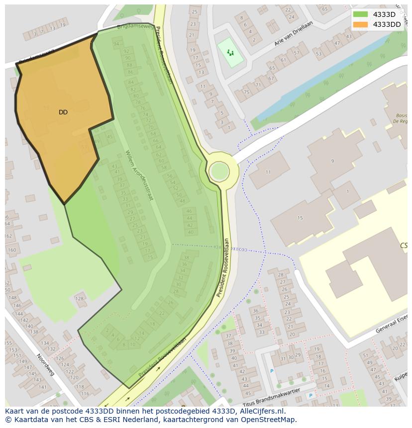 Afbeelding van het postcodegebied 4333 DD op de kaart.