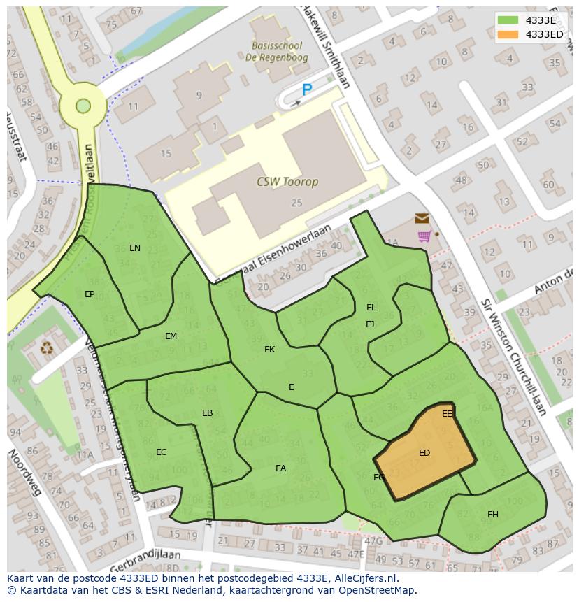 Afbeelding van het postcodegebied 4333 ED op de kaart.
