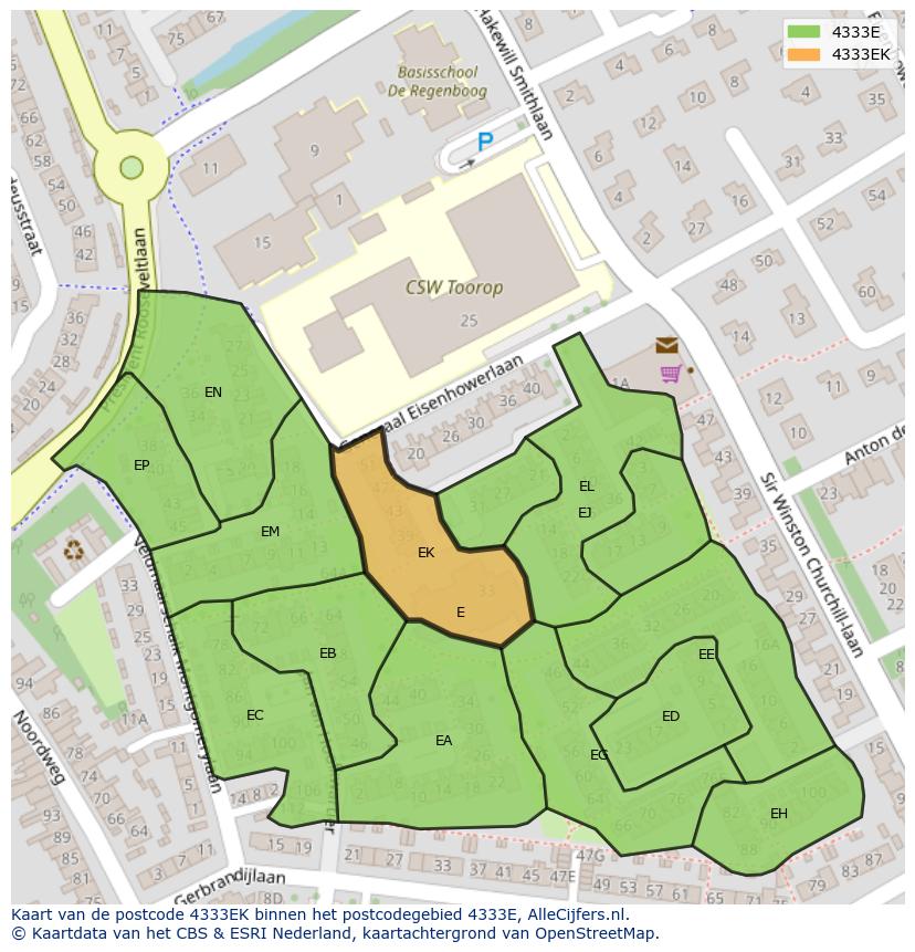 Afbeelding van het postcodegebied 4333 EK op de kaart.