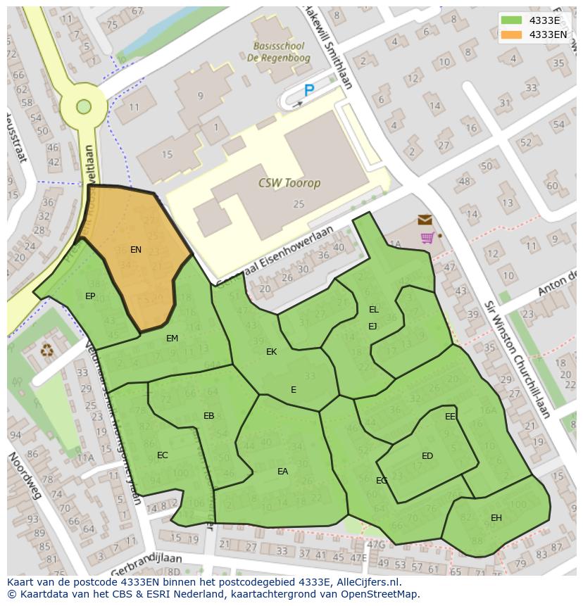 Afbeelding van het postcodegebied 4333 EN op de kaart.