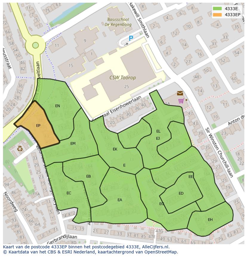 Afbeelding van het postcodegebied 4333 EP op de kaart.