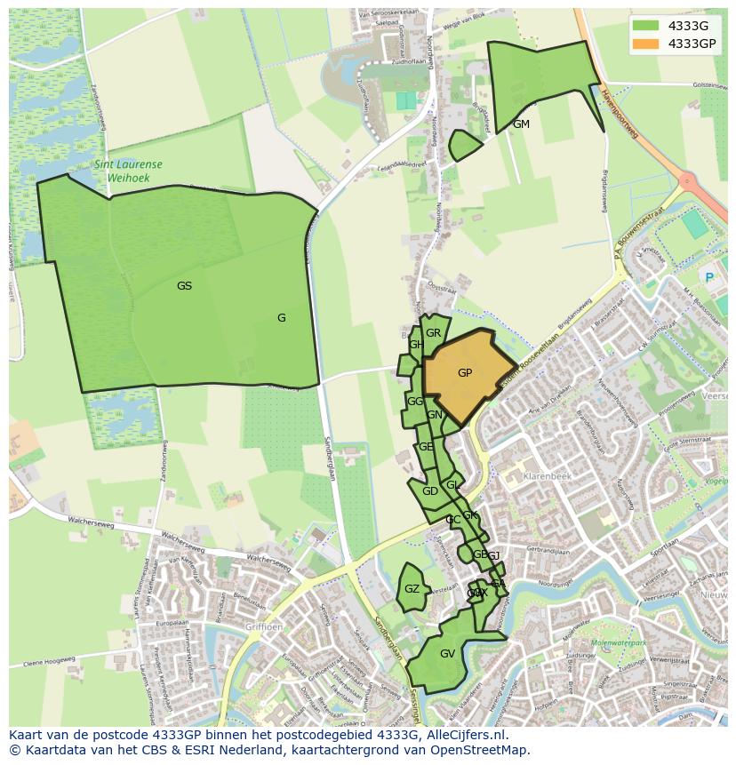 Afbeelding van het postcodegebied 4333 GP op de kaart.