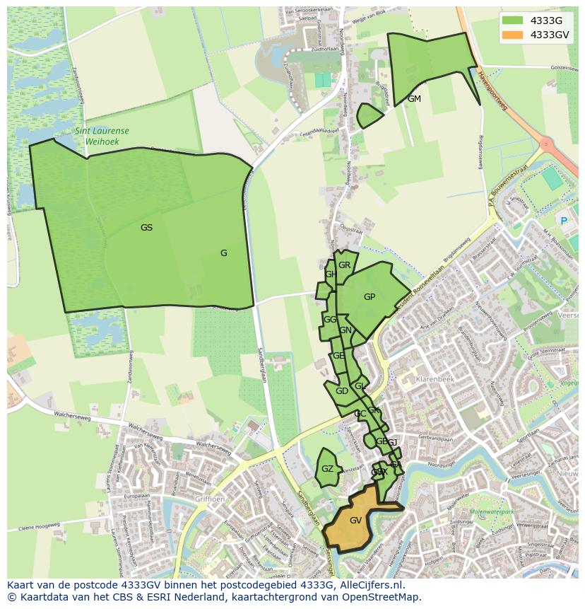Afbeelding van het postcodegebied 4333 GV op de kaart.