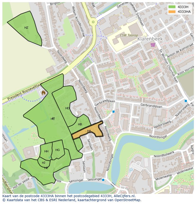 Afbeelding van het postcodegebied 4333 HA op de kaart.